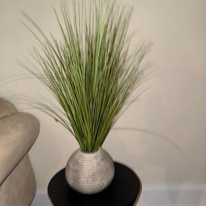 Decorative Green Grass Arrangement in Textured White Vase